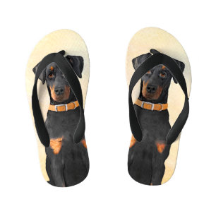 Doberman Pinscher Uncropped Painting Original Art Kid's Flip Flops