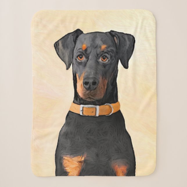 Doberman Pinscher Uncropped Painting Original Art Sherpa Blanket (Front)