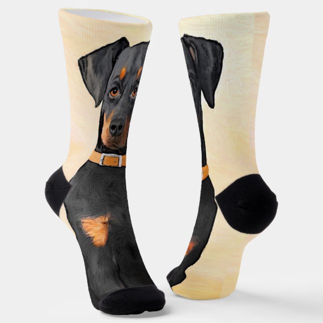 Doberman Pinscher Uncropped Painting Original Art Socks (Angled)