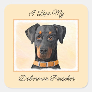 Doberman Pinscher Uncropped Painting Original Art Square Sticker