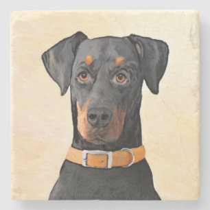 Doberman Pinscher Uncropped Painting Original Art Stone Coaster