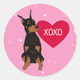 Doberman Pinscher Valentines Day Classic Round Sticker