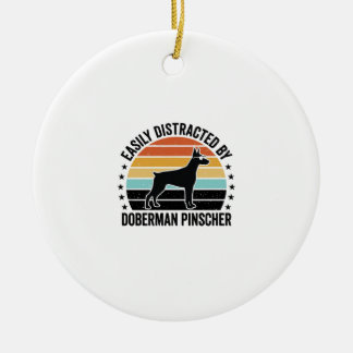 Doberman Pinscher Vintage Sunset Graphic Tee Desig Ceramic Ornament