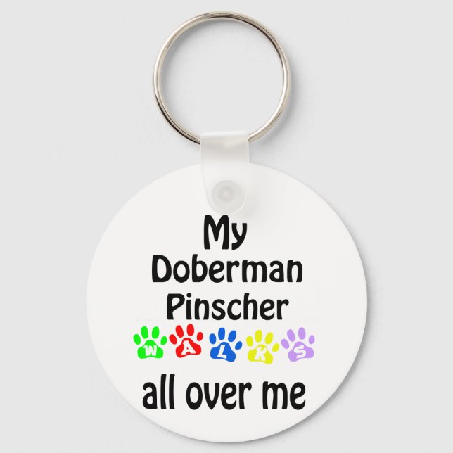 Doberman Pinscher Walks Design Keychain (Front)
