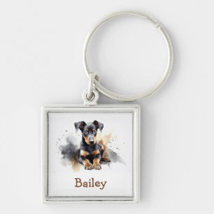 Doberman Pinscher Watercolor Keychain