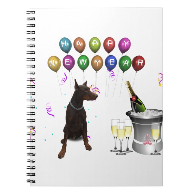 Doberman Pinscher wishing Happy New Year 2016 Notebook (Front)