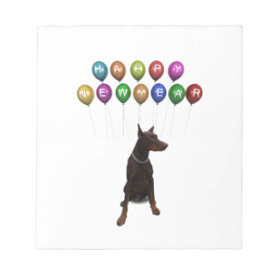 Doberman Pinscher wishing Happy New Year 2016 Notepad