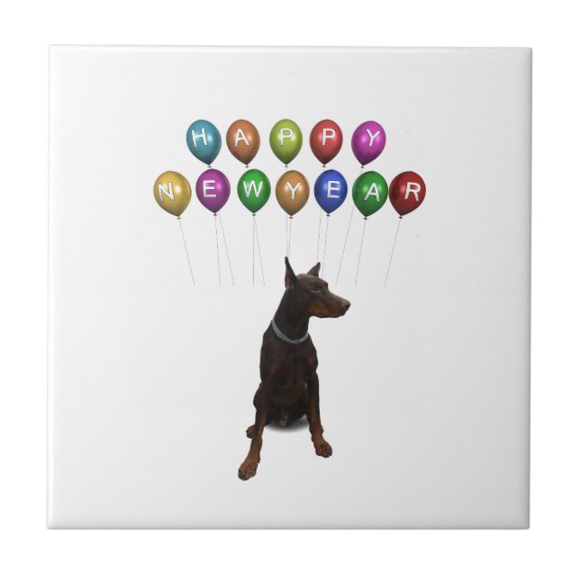 Doberman Pinscher wishing Happy New Year 2016 Tile (Front)
