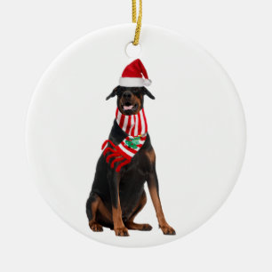 Doberman Pinscher With Hat Scaft Christmas Ceramic Ornament