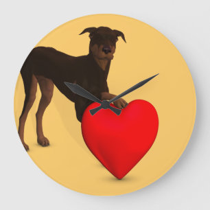 Doberman Pinscher With Heart Large Clock