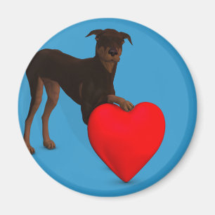 Doberman Pinscher With Heart Magnet