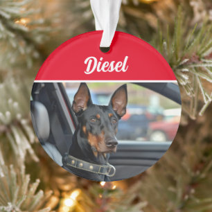 Doberman Pinscher with Name and Photo Christmas Ornament