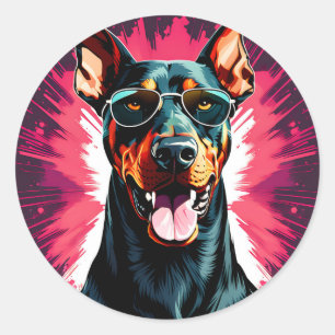 Doberman Pinscher With Sunglasses Classic Round Sticker