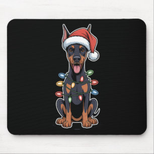 Doberman Pinscher Wrapped In Christmas Lights Mouse Pad