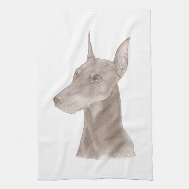 Doberman Portrait Kitchen Towel (Vertical)