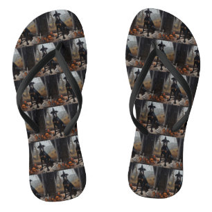 Doberman Pumpkins Halloween Scary Flip Flops