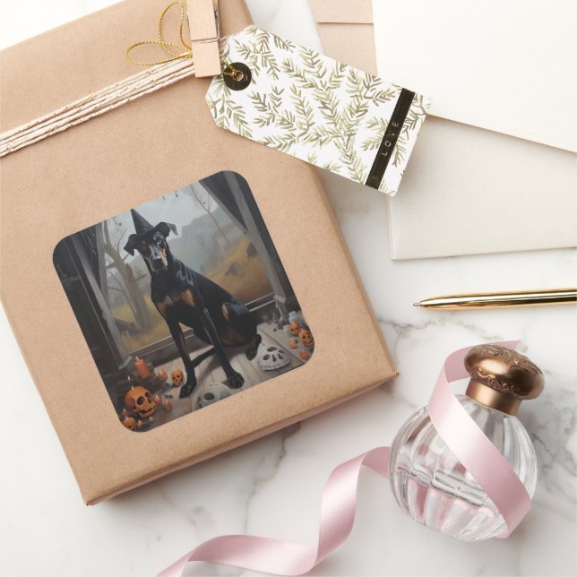 Doberman Pumpkins Halloween Scary Square Sticker (Gifting)