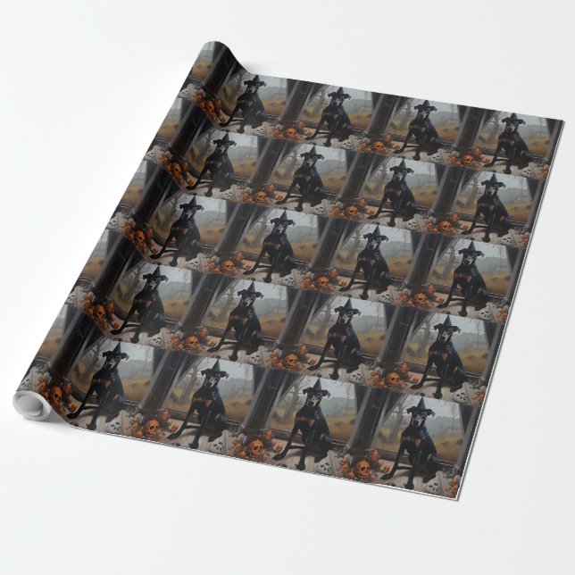 Doberman Pumpkins Halloween Scary Wrapping Paper (Unrolled)