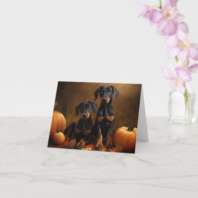 Doberman Puppy Autumn Delight Pumpkin  Card (Orchid)
