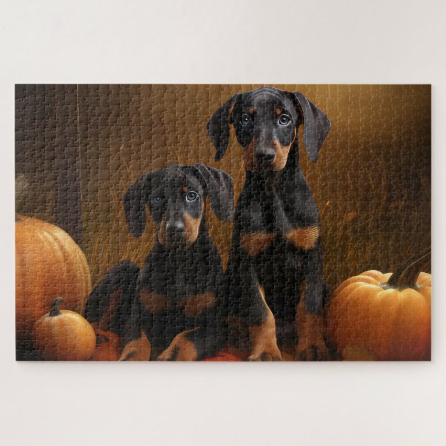 Doberman Puppy Autumn Delight Pumpkin  Jigsaw Puzzle (Horizontal)