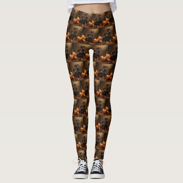 Doberman Puppy Autumn Delight Pumpkin  Leggings (Front)