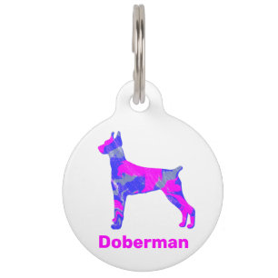 Doberman Puppy Dog Hot Pink and Blue White Pet Tag