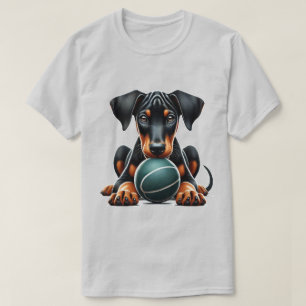 Doberman Puppy Playing with a Ball  T-Shirt