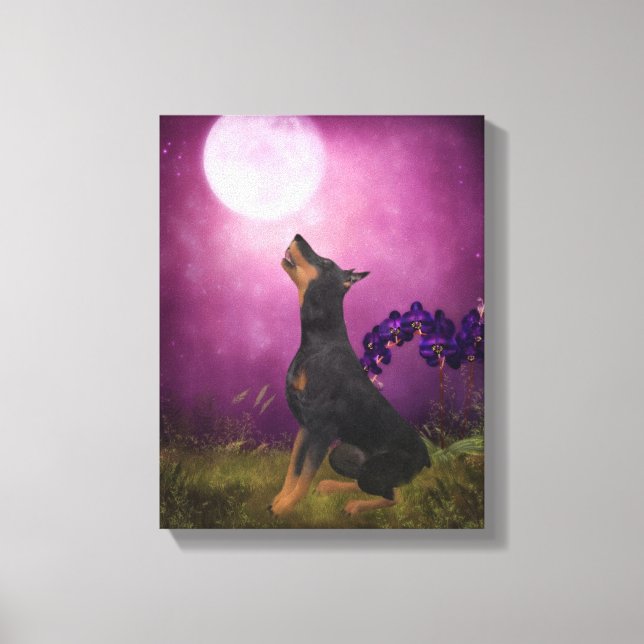 Doberman Purple Fantasy Orchids Dog Art Canvas Print (Front)