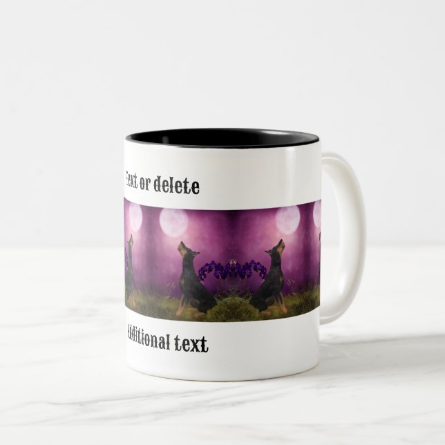 Doberman Purple Orchids Dog Art Personalized Two-Tone Coffee Mug (Front Right)