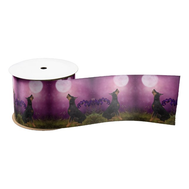 Doberman Purple Orchids Dog Art  Satin Ribbon (Spool)