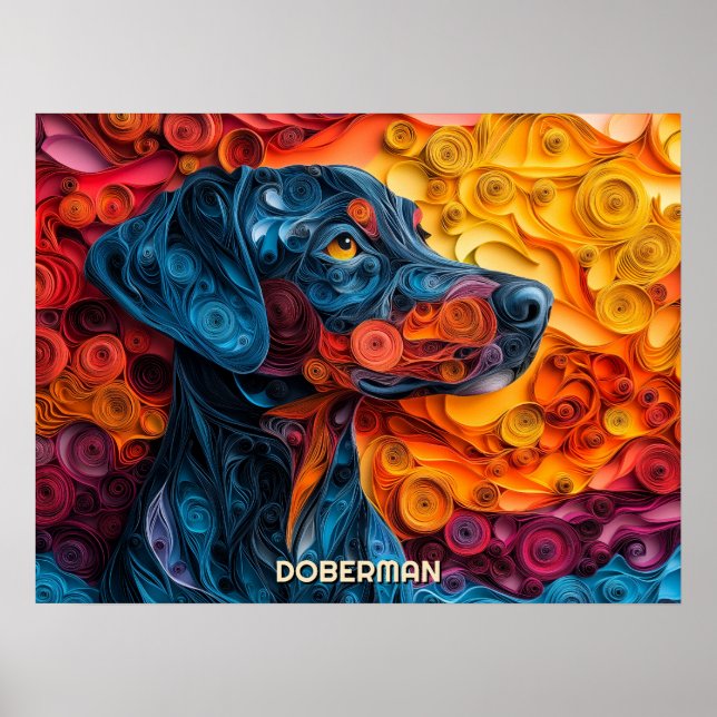 Doberman Quilling Art Dog Portrait Poster (Front)