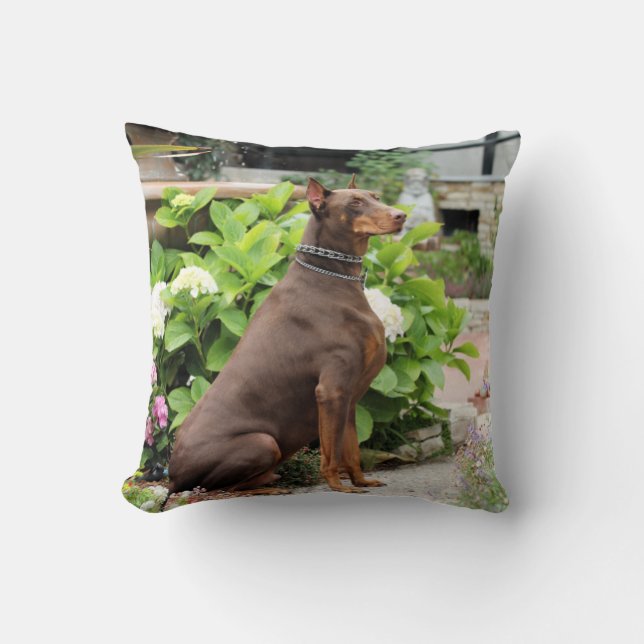 Doberman - Red - Rocky - Carmel Church Garden Throw Pillow (Front)