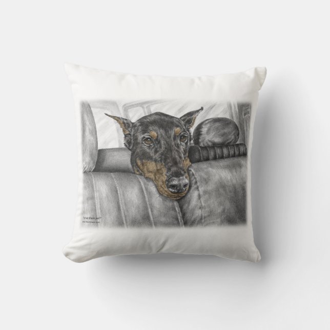 Doberman Riding in Car Throw Pillow (Front)