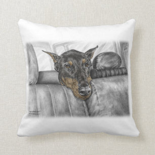 Doberman Riding in Car Throw Pillow