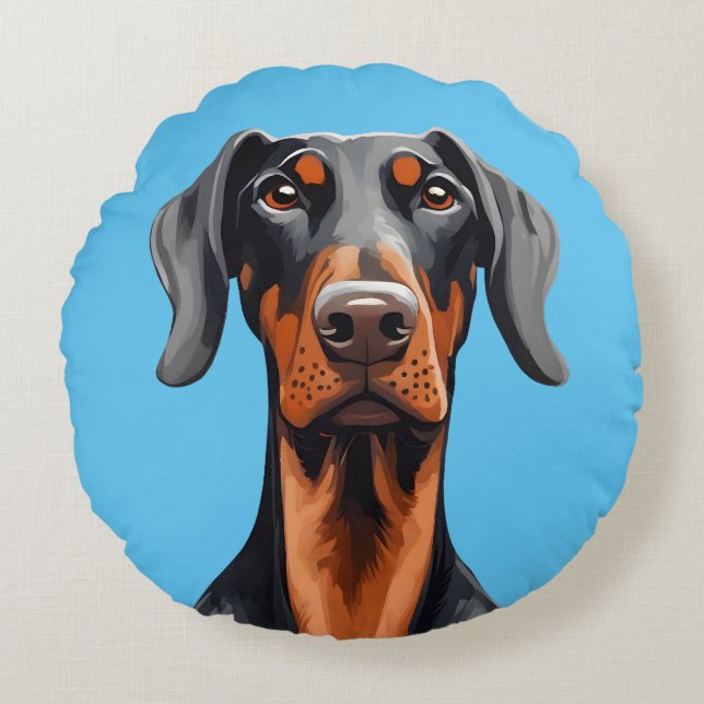 Doberman Round Pillow (Front)