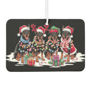 Doberman Santa hat antlers elf Christmas lights Air Freshener
