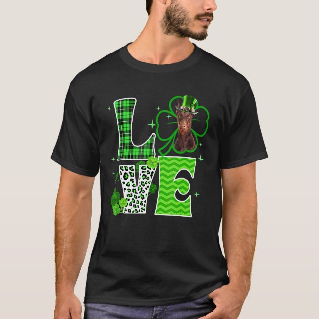 Doberman Shamrock Lucky C Irish St Patricks Day T-Shirt (Front)