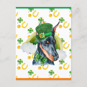 Doberman Shamrock St. Patricks Day Holiday Postcard