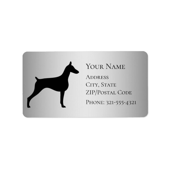 Doberman Silhouette on Two-tone silver grey Label (Front)