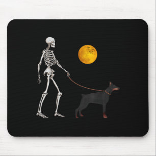 Doberman Skeleton Dog Walking Halloween Costume Mouse Pad