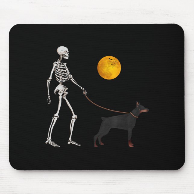 Doberman Skeleton Dog Walking Halloween Costume Mouse Pad (Front)