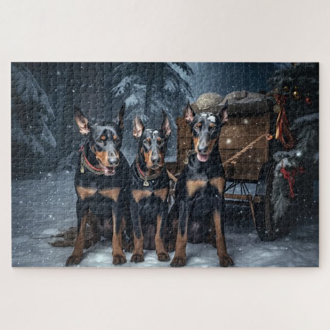 Doberman Snowy Sleigh Christmas Decor  Jigsaw Puzzle (Horizontal)