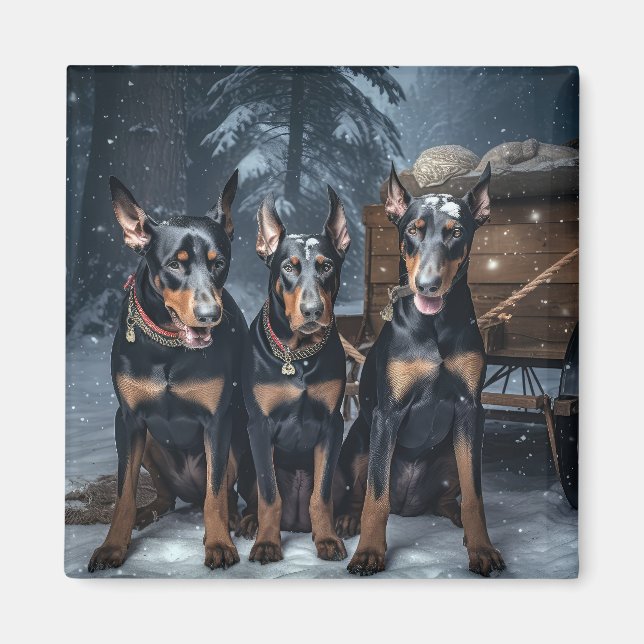 Doberman Snowy Sleigh Christmas Decor  Magnet (Front)