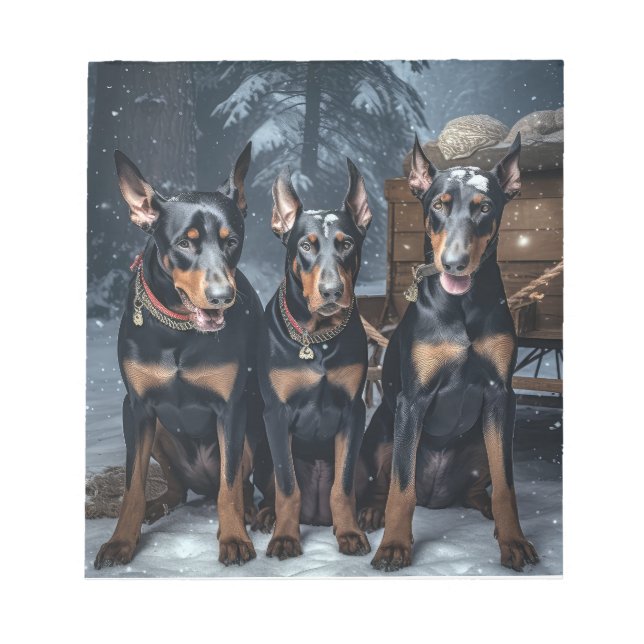 Doberman Snowy Sleigh Christmas Decor  Notepad (Front)