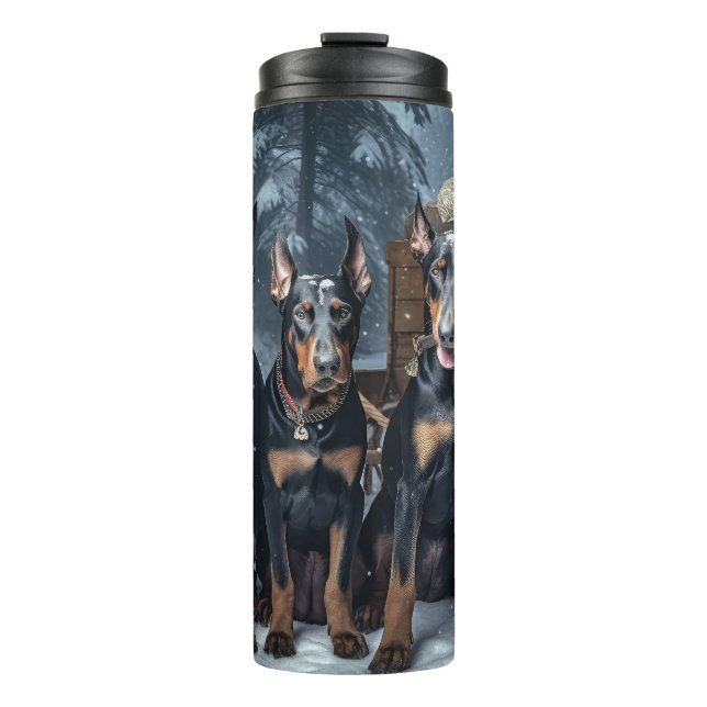 Doberman Snowy Sleigh Christmas Decor  Thermal Tumbler (Front)