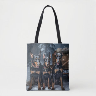 Doberman Snowy Sleigh Christmas Decor  Tote Bag