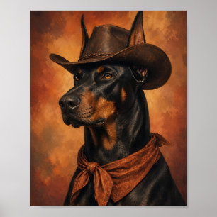 Doberman Wall Art — Cowboy Portrait with Painted B