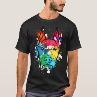 Doberman Water Colour Dog Mom Paint Splat Love  T-Shirt