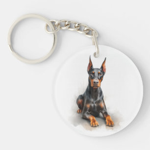 Doberman Watercolor Art Keychain