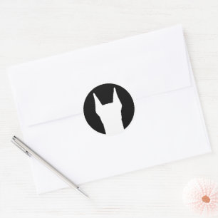Doberman White On Black Classic Round Sticker